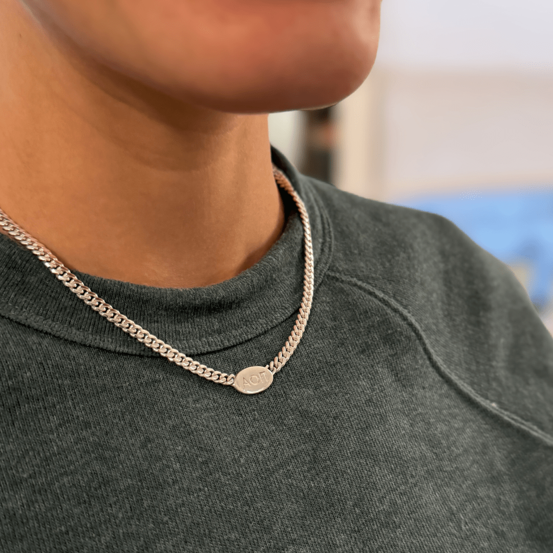 Personalized Silver Alpha Omicron Pi Necklace | mazi + zo sorority jewelry