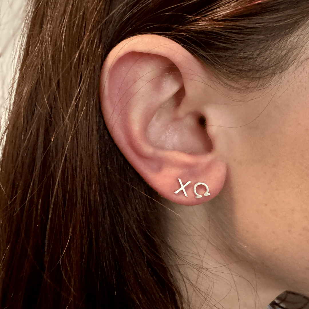 Silver Chi Omega Earrings | mazi + zo sorority jewelry