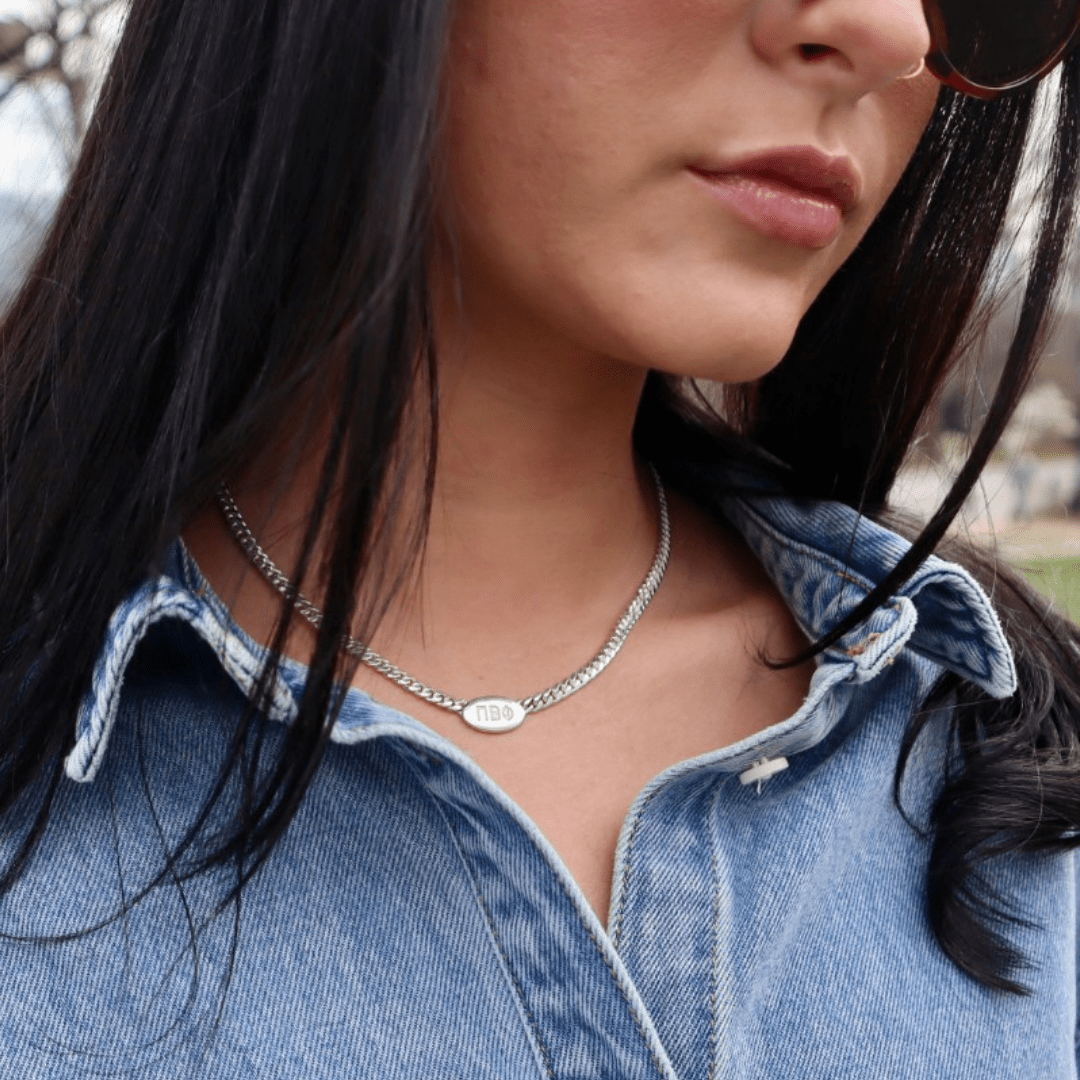 Personalized Silver Pi Beta Phi Necklace | mazi + zo sorority jewelry
