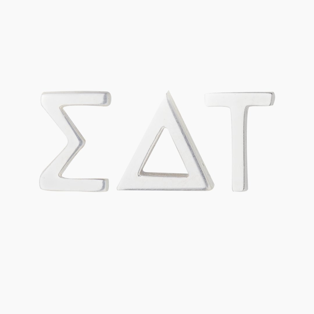 Silver Sigma Delta Tau Earrings | mazi + zo sorority jewelry