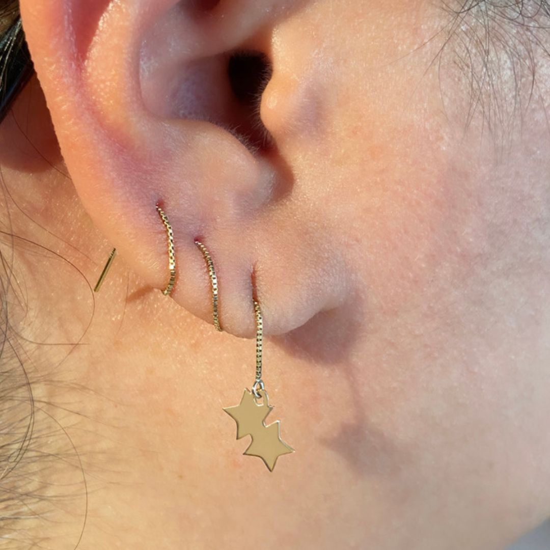14k Gold Double Star Threader Earrings | mazi + zo