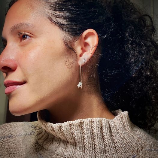 Silver Kappa Alpha Theta Twin Stars Threader Earring | mazi + zo sorority jewelry