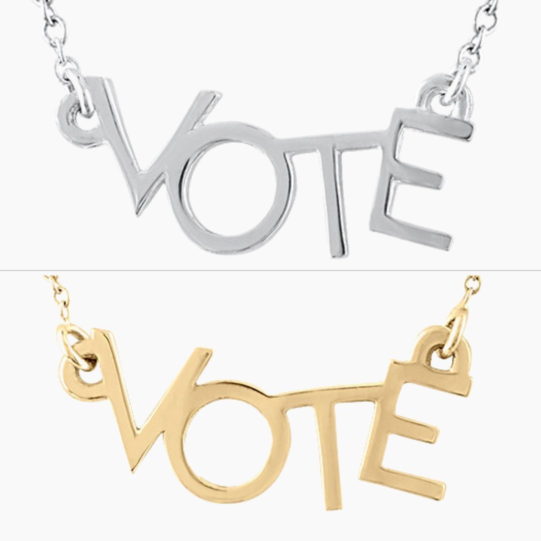 Silver and Gold VOTE necklaces | mazi + zo sorority jewelry