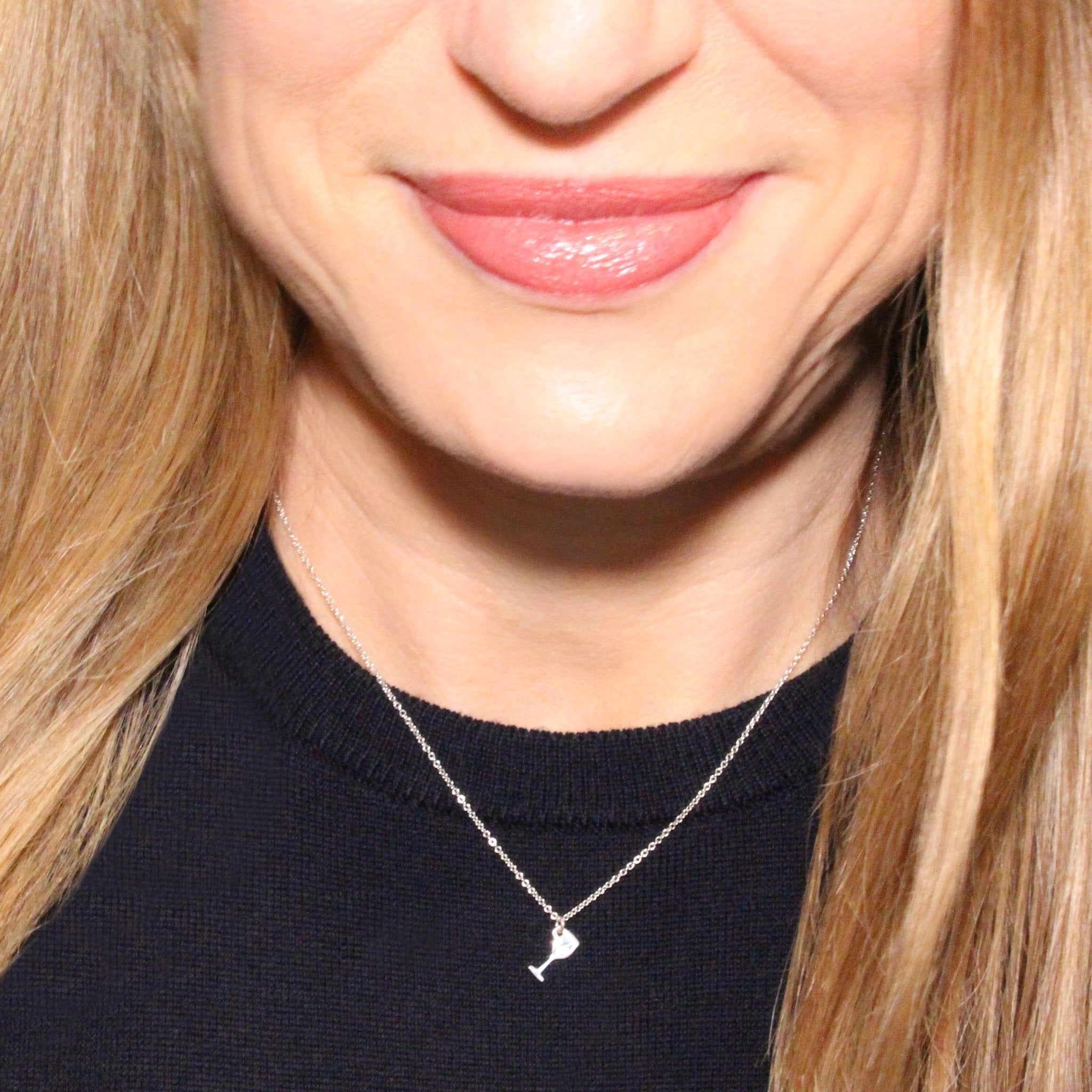 Sterling Silver White Wine Glass Necklace| mazi + zo