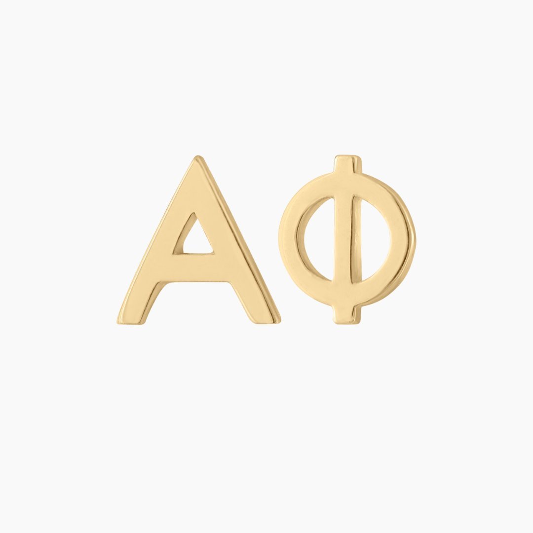 solid 14k Gold Alpha Phi sorority earrings | mazi + zo sorority jewelry