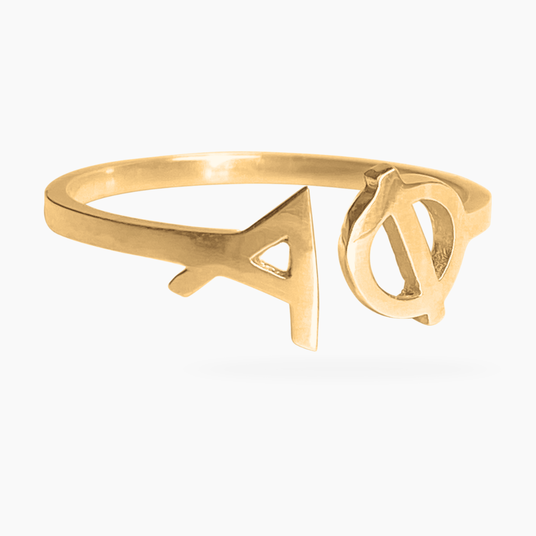 14k Gold Alpha Phi Ring | mazi + zo sorority jewelry