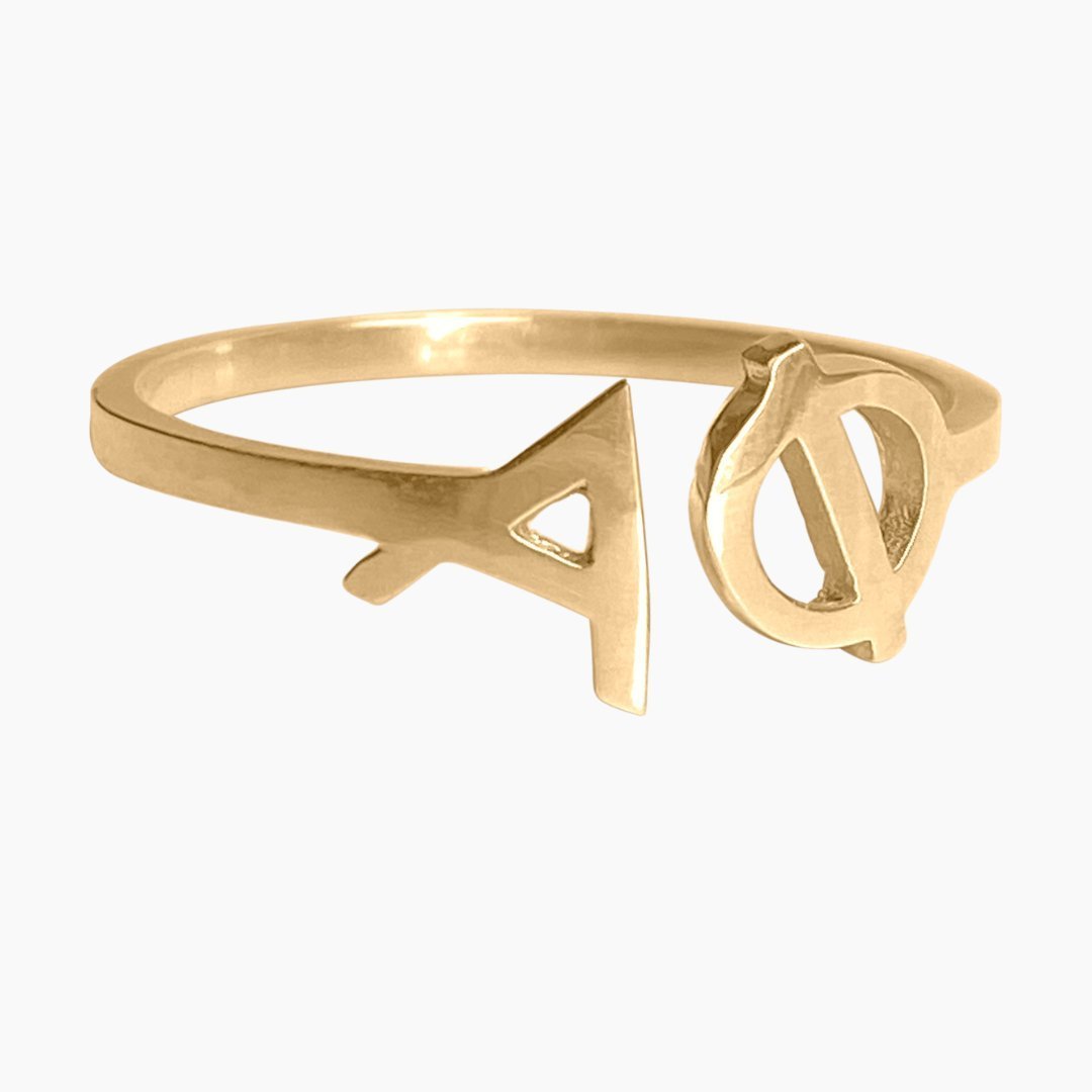 14k Gold Alpha Phi (APhi) ring | mazi + zo sorority jewelry