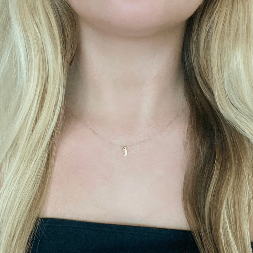 14k Gold Gamma Phi Beta Crescent Moon Charm Necklace | mazi + zo sorority jewelry