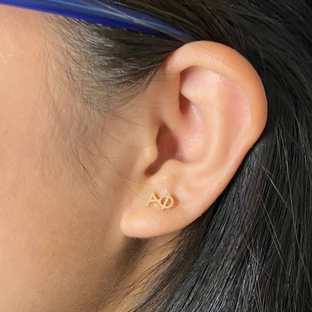 14k Gold Alpha Phi Earrings | mazi + zo sorority jewelry