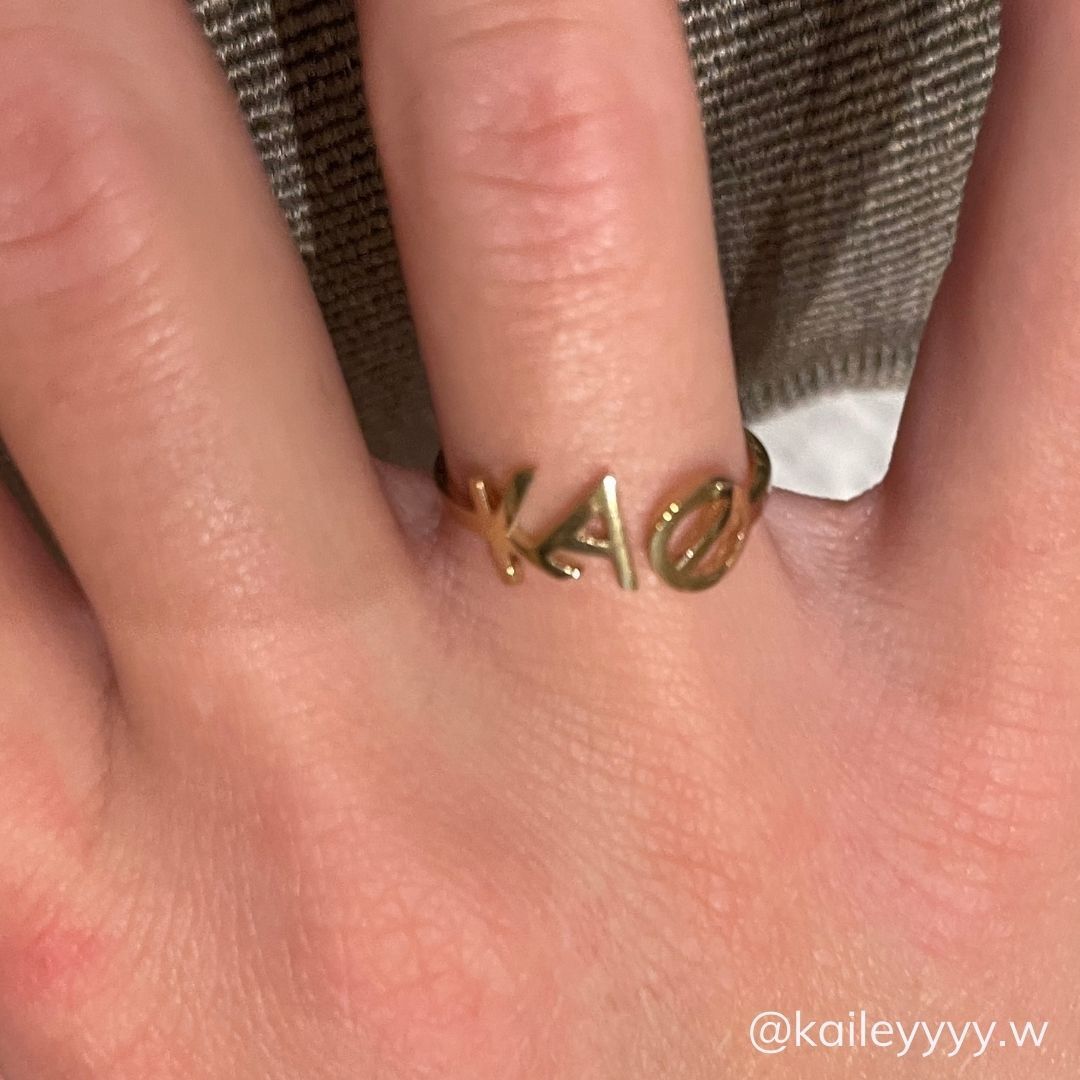 Solid 14k gold Kappa Alpha Theta ring | mazi + zo sorority jewelry