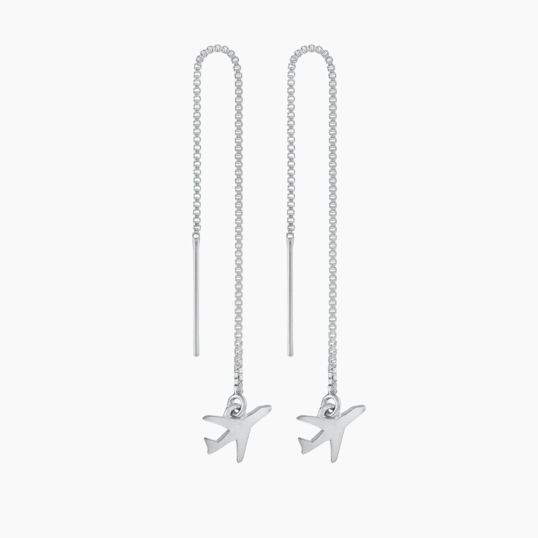 Silver Airplane Threader Earrings