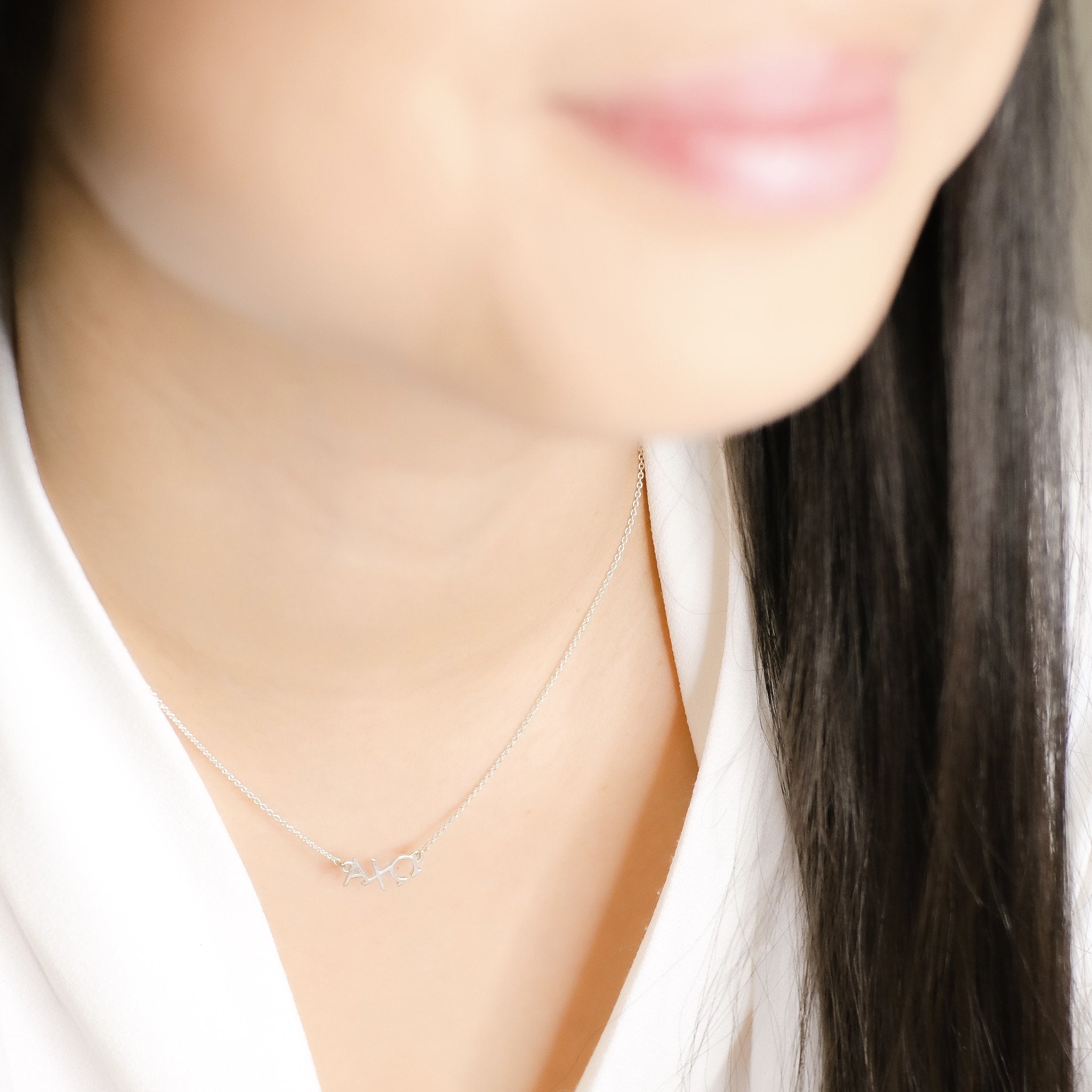 Sterling Silver Alpha Chi Omega Necklace | mazi + zo sorority jewelry