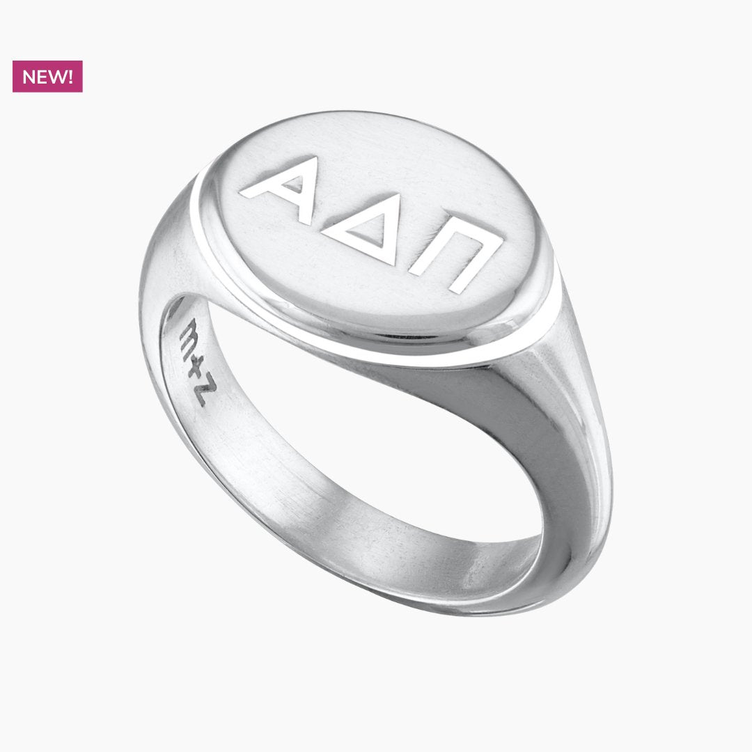Alpha Delta Pi Signet Ring in Diamond White | mazi + zo sorority jewelry