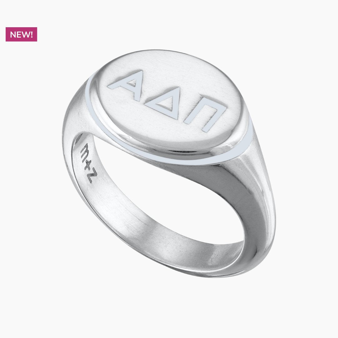 Alpha Delta Pi Signet Ring in Horizon Gray | mazi + zo sorority jewelry