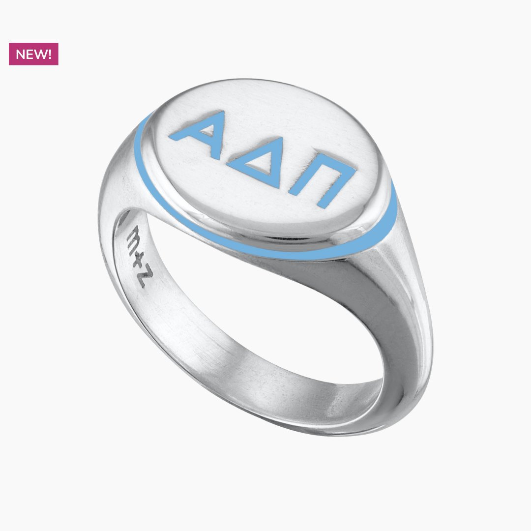 Alpha Delta Pi Signet Ring in Adelphean Blue | mazi + zo sorority jewelry