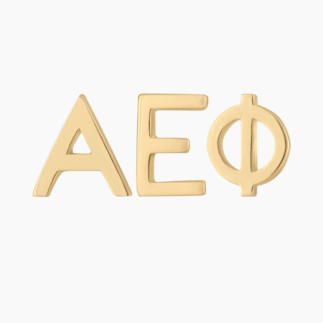 14k Gold Alpha Epsilon Phi earrings | mazi + zo sorority jewelry