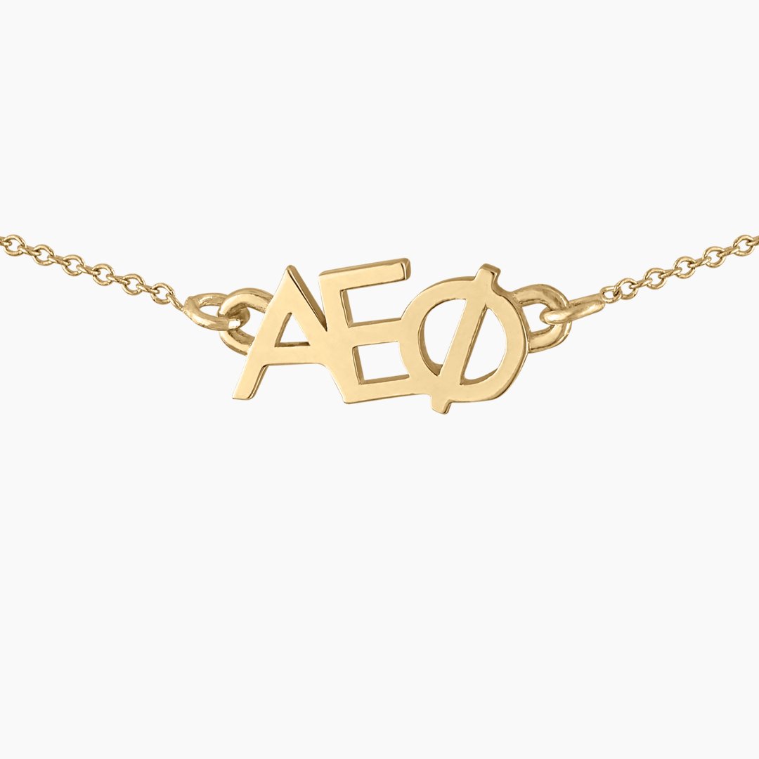 Alpha Epsilon Phi Necklace | 14k Gold | AEPhi | mazi + zo sorority jewelry