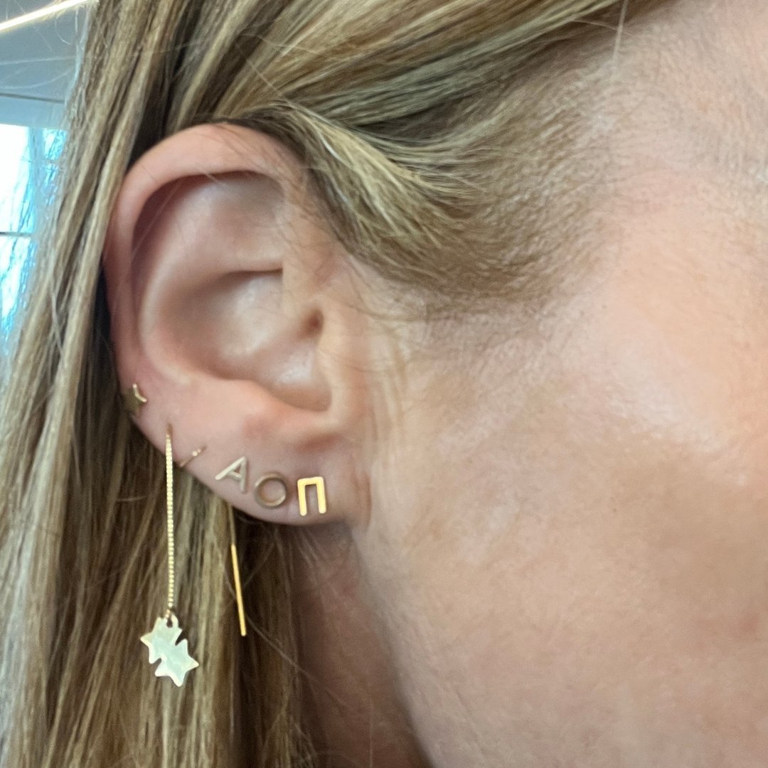 14k Gold Alpha Omicron Pi (AOII) Earrings | mazi + zo sorority jewelry