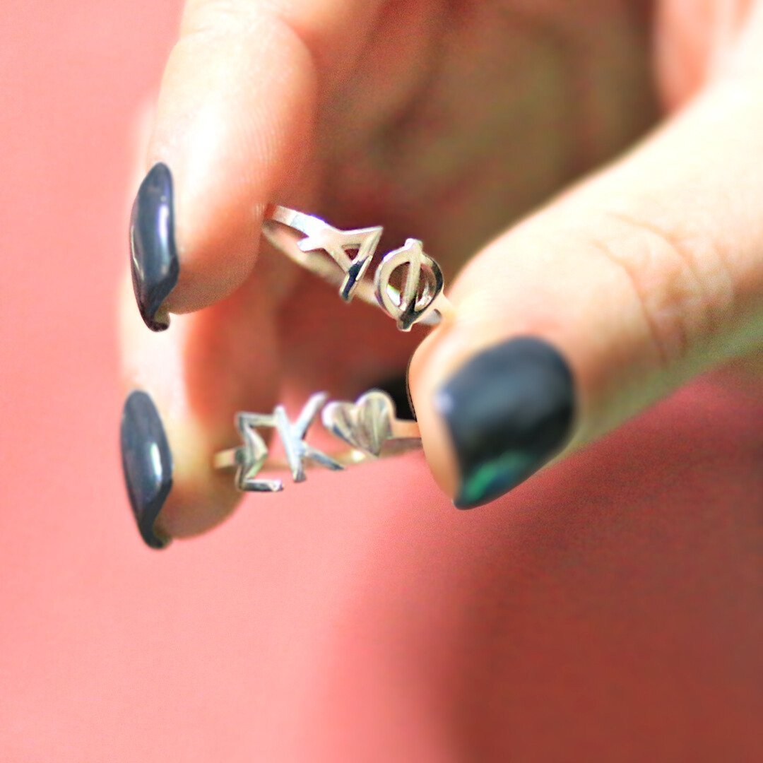 Sterling Silver Alpha Phi (APhi) ring | mazi + zo sorority jewelry