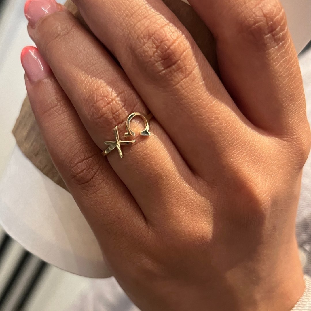 14k Gold Chi Omega Ring | mazi + zo sorority jewelry