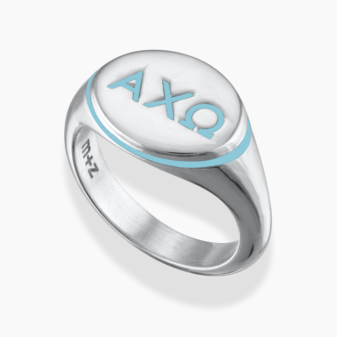 Alpha Chi Omega Signet Ring with Olympus Blue Enamel