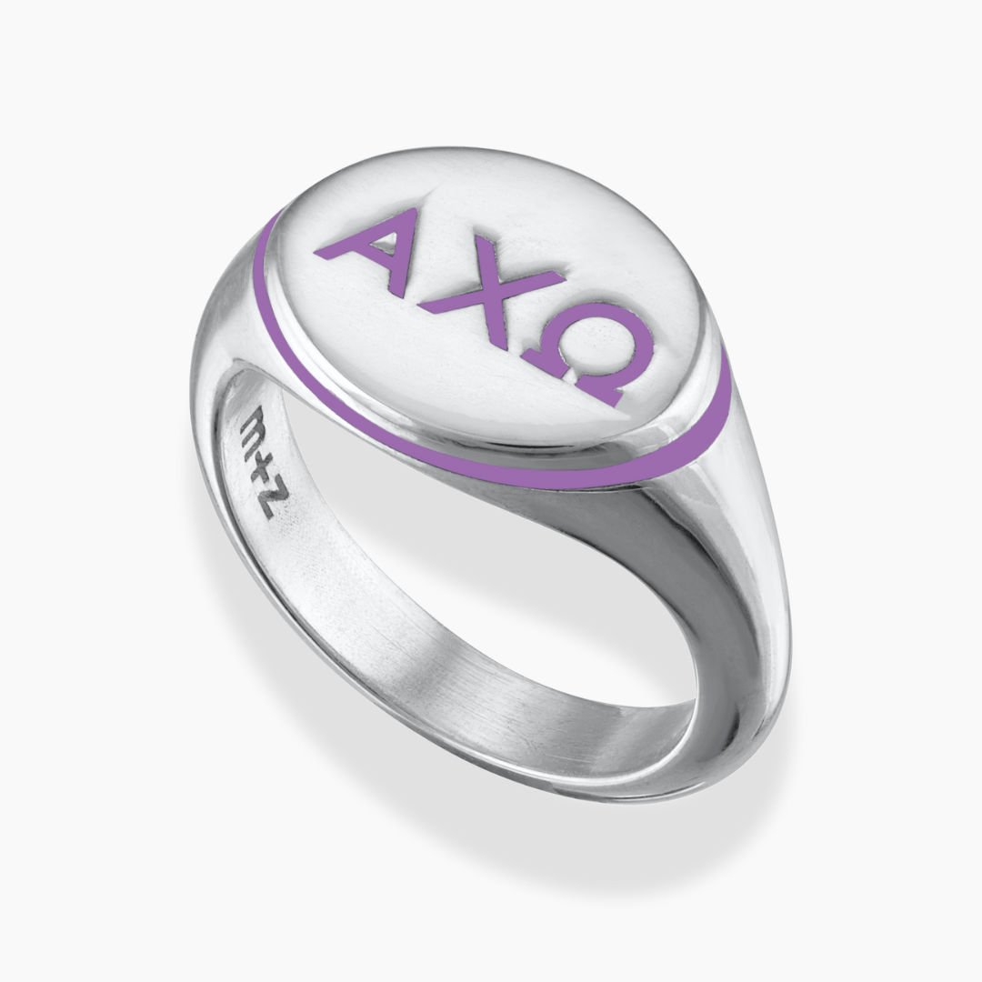 Alpha Chi Omega Signet Ring with Iris Purple Enamel