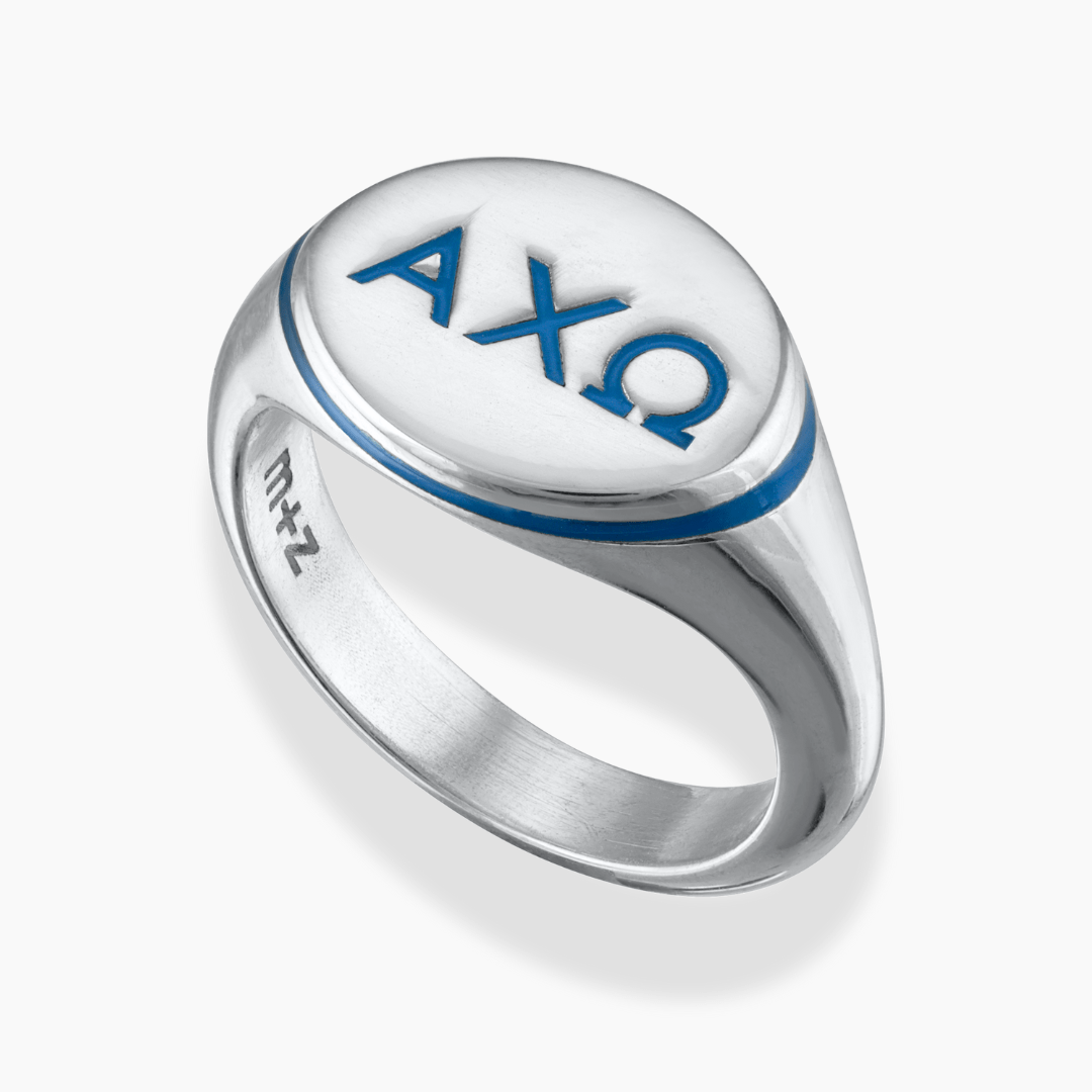 Alpha Chi Omega Signet Ring with Hera Blue Enamel
