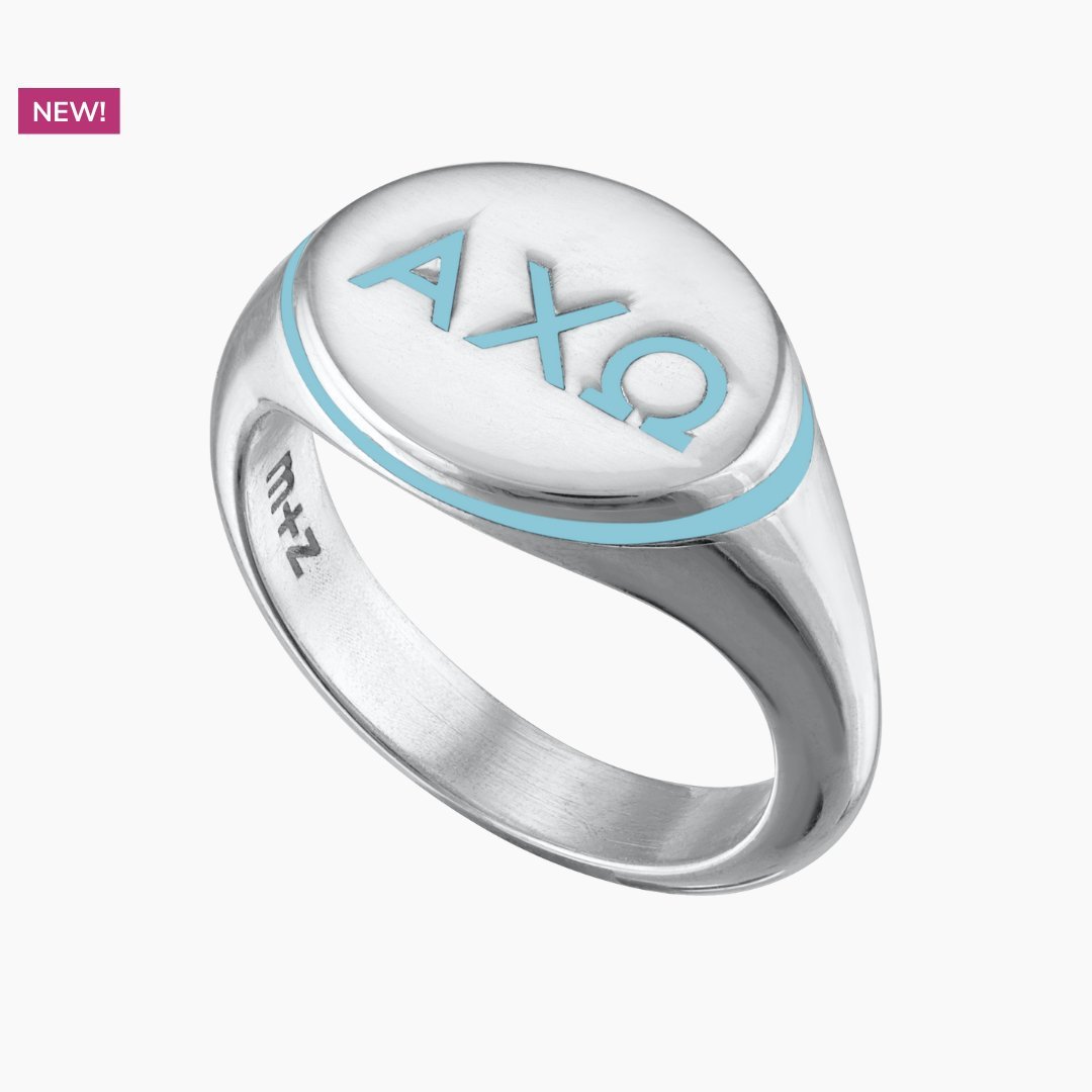 Alpha Chi Omega Signet Ring in Olympus Blue | mazi + zo sorority jewelry