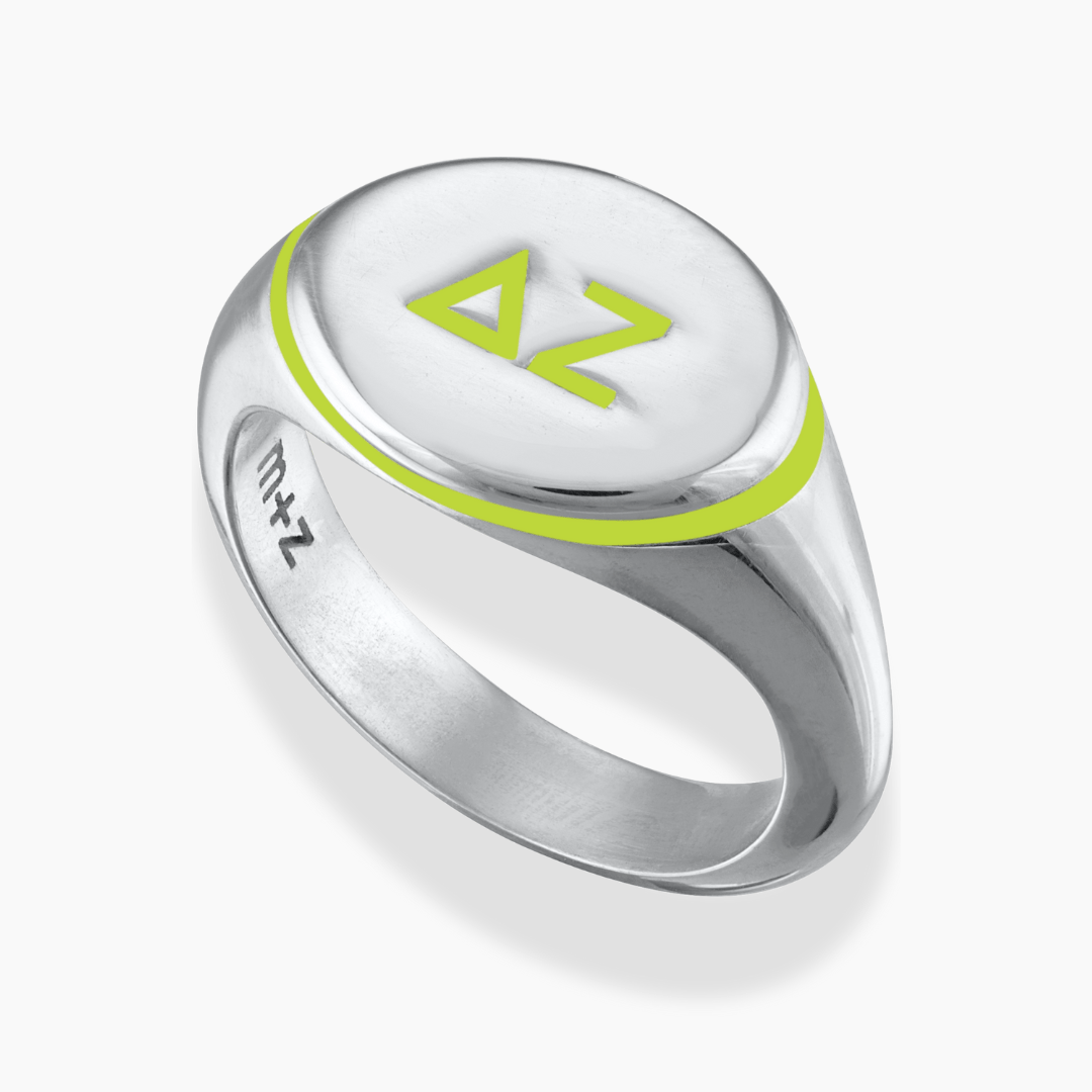 Delta Zeta Signet Ring with Lime Green Enamel