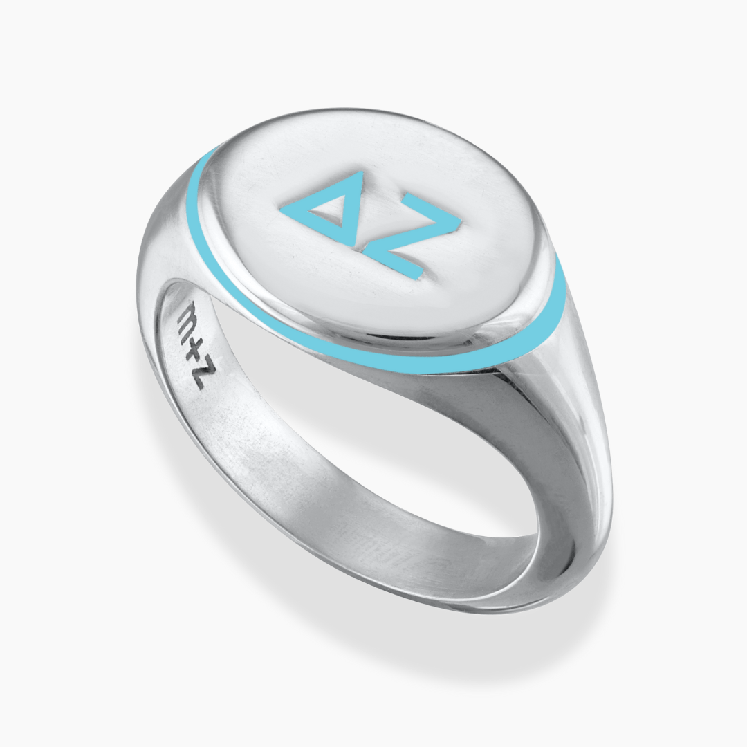 Delta Zeta Signet Ring with Blue Enamel