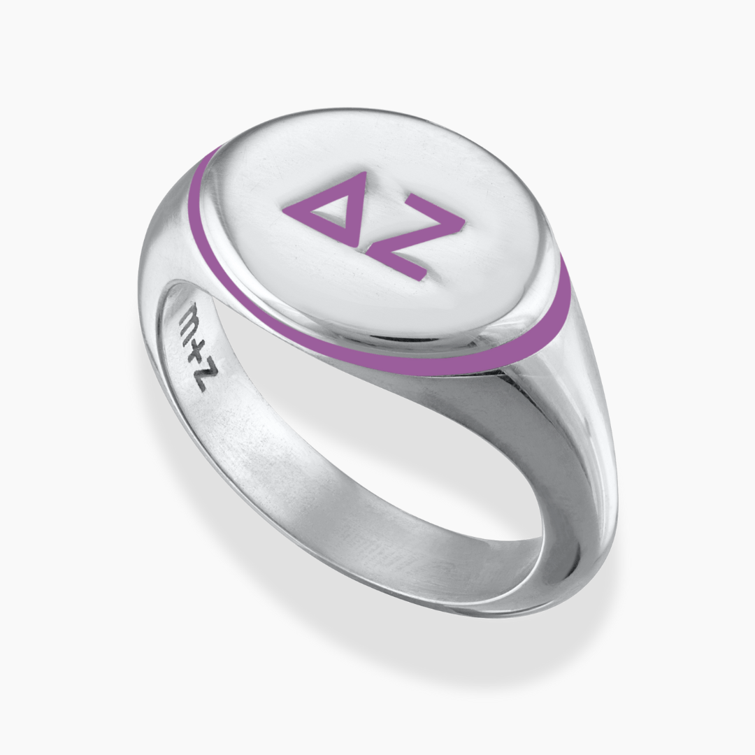 Delta Zeta Signet Ring with Purple Enamel