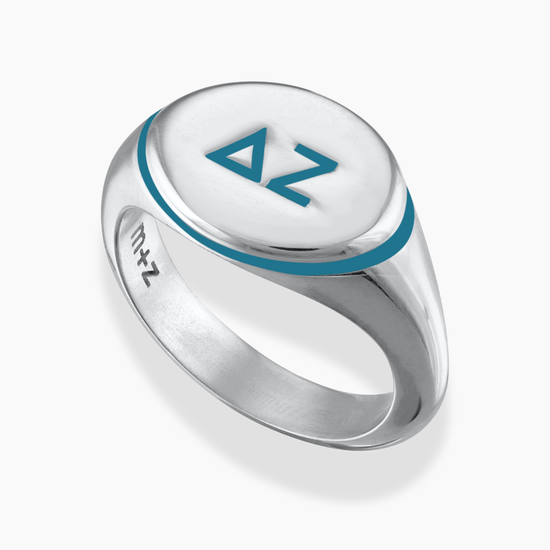 Delta Zeta Signet Ring with Teal Enamel