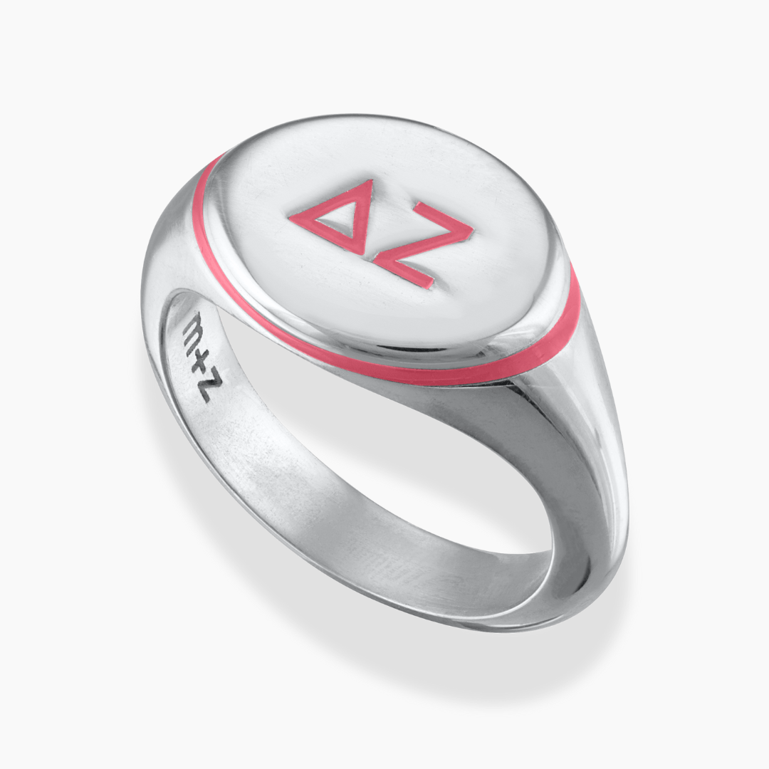 Delta Zeta Signet Ring with Pink Enamel