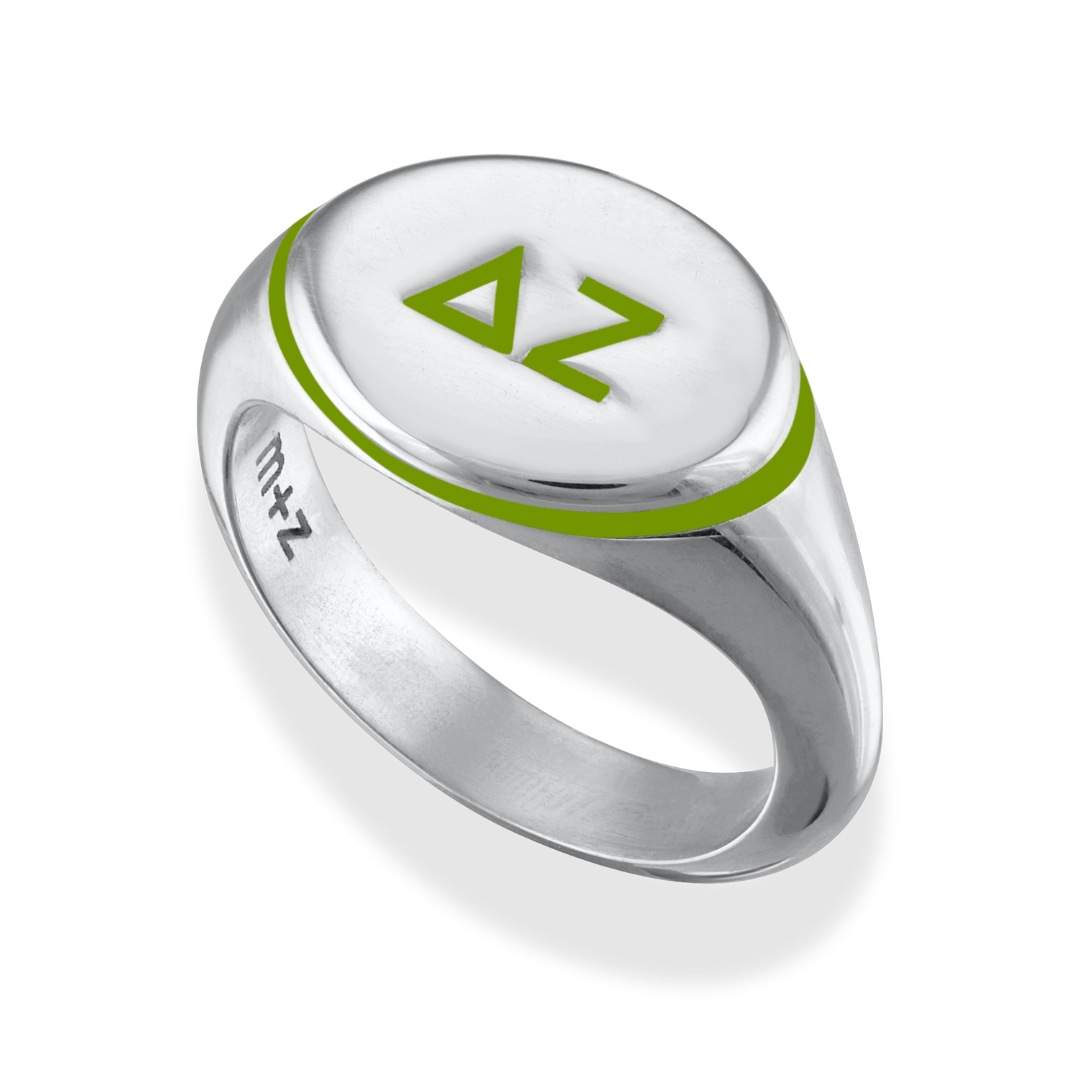 Delta Zeta Signet Ring with Green Enamel