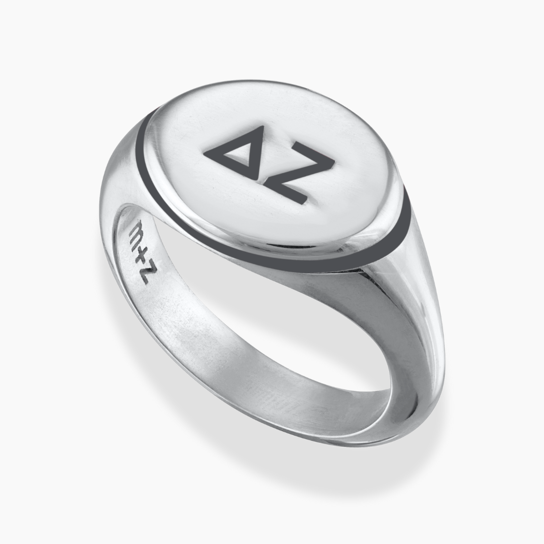 Delta Zeta Signet Ring with Cool Gray Enamel