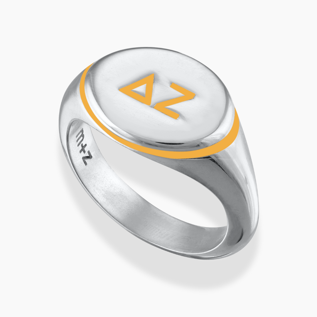 Delta Zeta Signet Ring with Orange Enamel