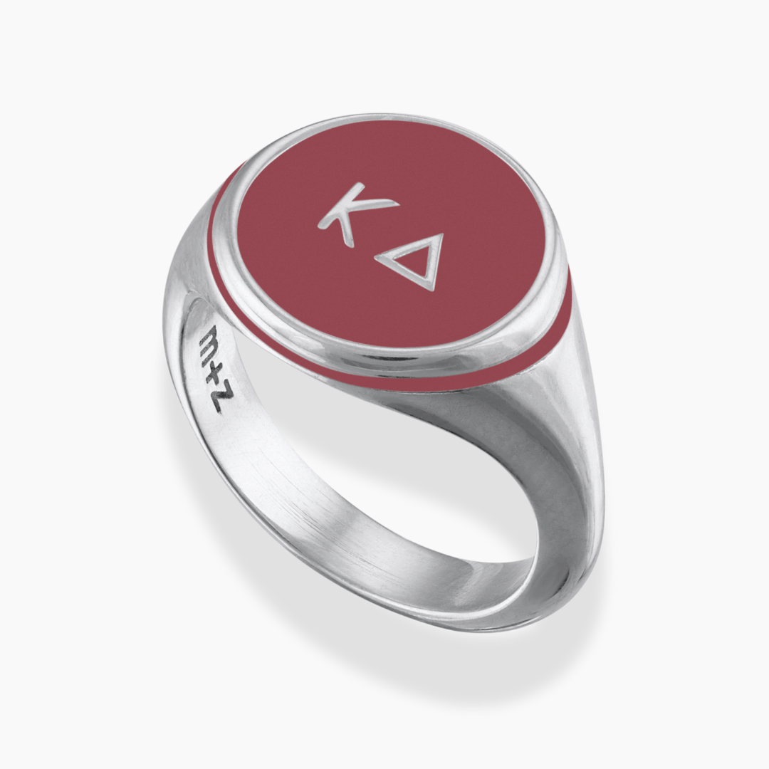 Kappa Delta Signet Ring with Burgundy Red Enamel
