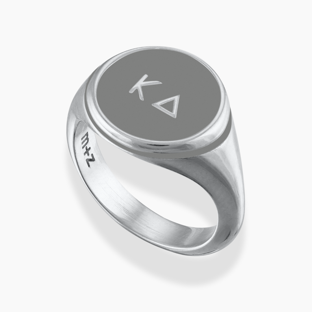 Kappa Delta Signet Ring with Soft Gray Enamel