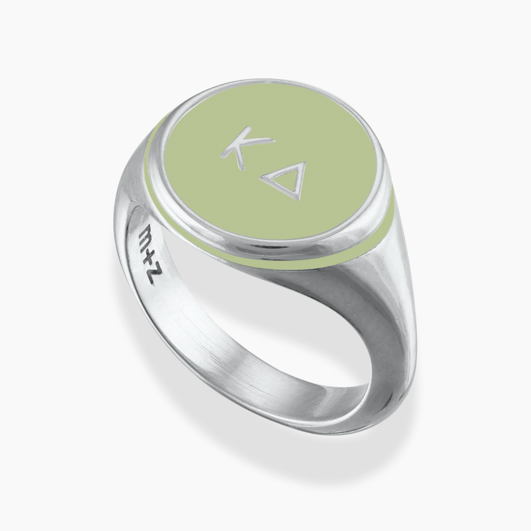 Kappa Delta Signet Ring with Light Olive Green Enamel