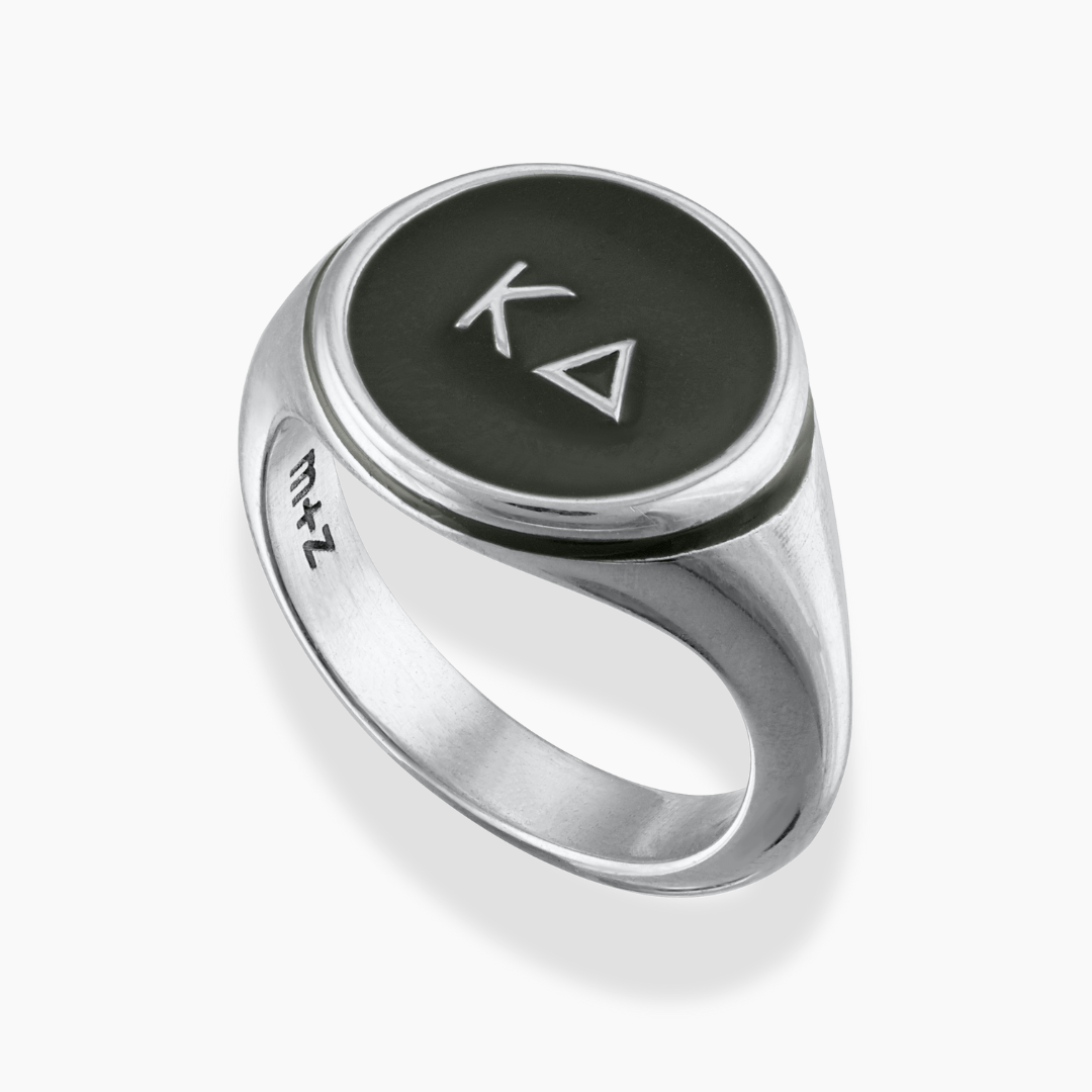 Kappa Delta Signet Ring with Dark Olive Green Enamel