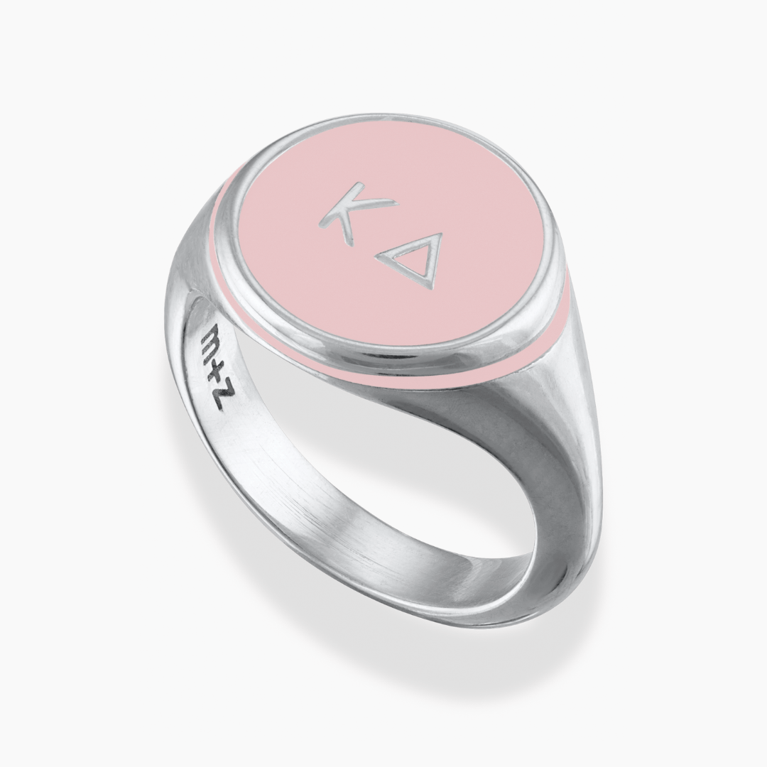 Kappa Delta Signet Ring with Rose Pink Enamel