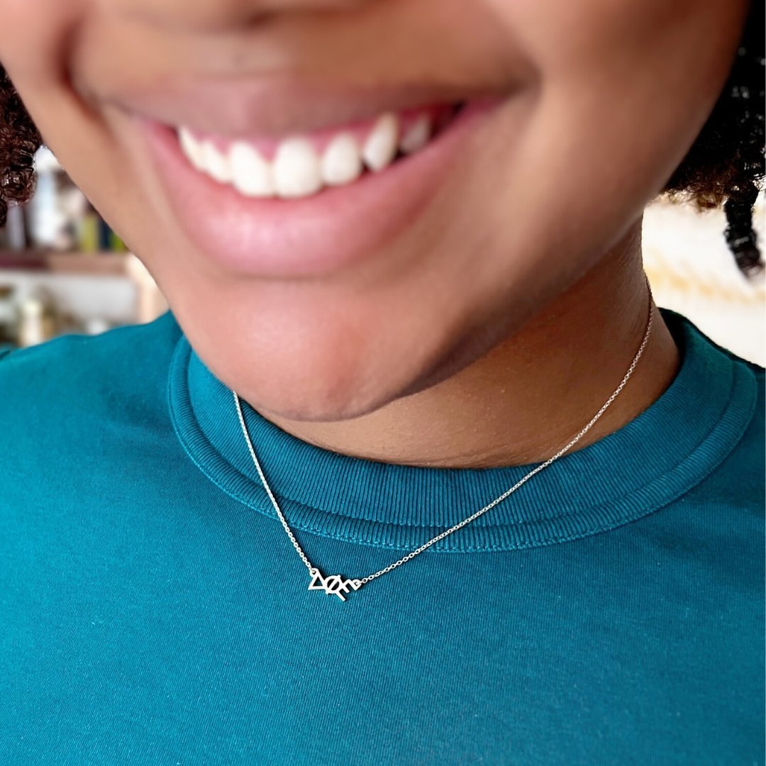 Silver Delta Phi Epsilon necklace | mazi + zo sorority jewelry