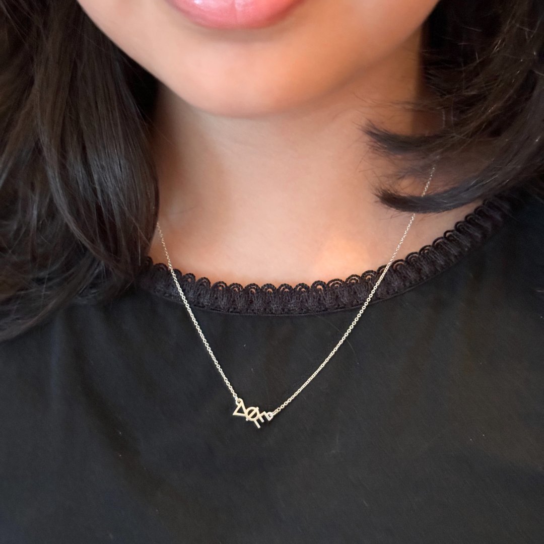 Silver Delta Phi Epsilon necklace | mazi + zo sorority jewelry