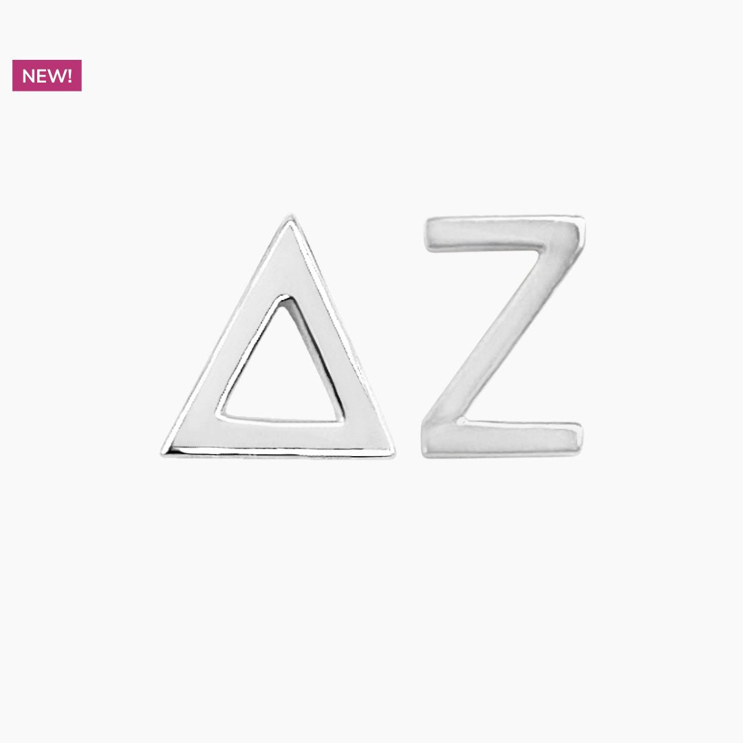 Delicate sterling silver Delta Zeta earrings | mazi + zo sorority jewelry