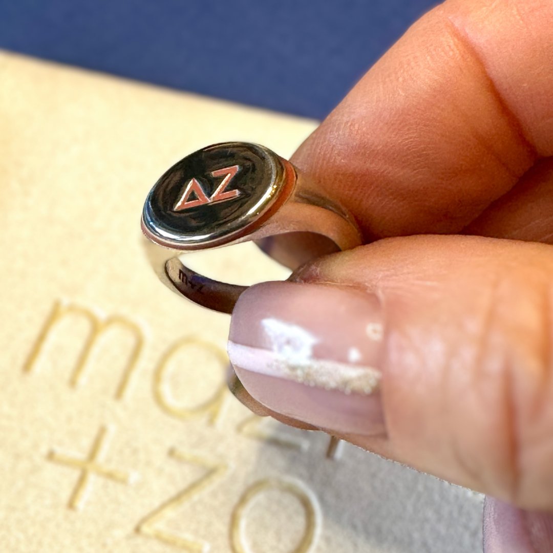 Delta Zeta Signet Ring in DZ Pink | mazi + zo sorority jewelry