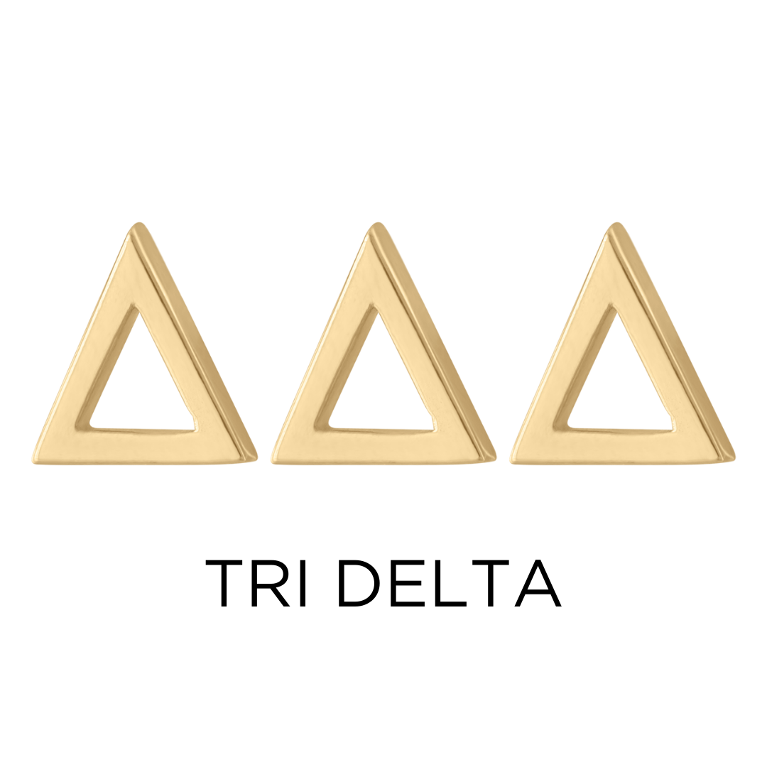 14K gold Tri Delta earrings | mazi + zo sorority jewelry