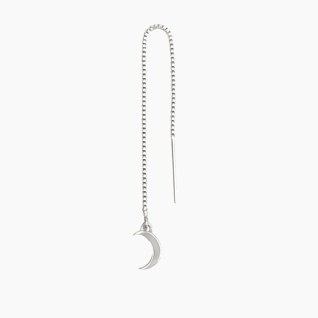 Sterling Silver Crescent Moon Threader Earrings | mazi + zo jewelry