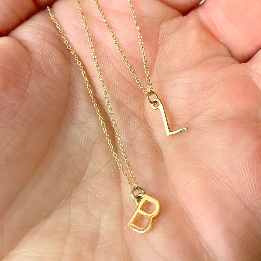 14k Gold Initial L and Initial B Necklaces | mazi + zo