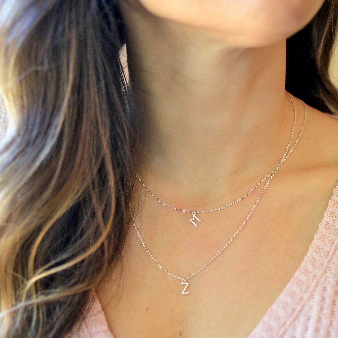Sterling Silver Initial M and Initial Z Necklaces | mazi + zo