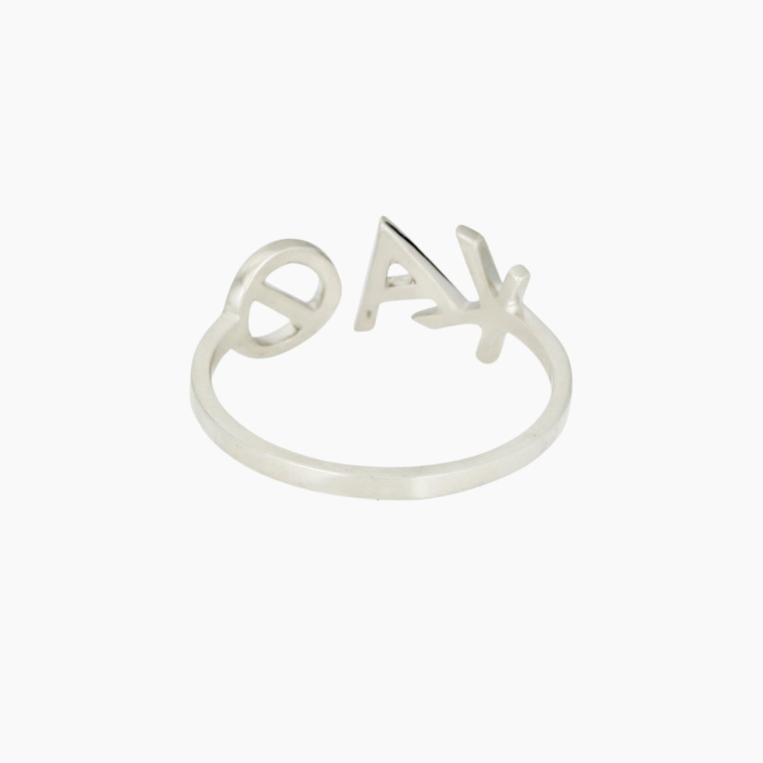 Silver Kappa Alpha Theta (Theta) ring (rear view) | mazi + zo sorority jewelry
